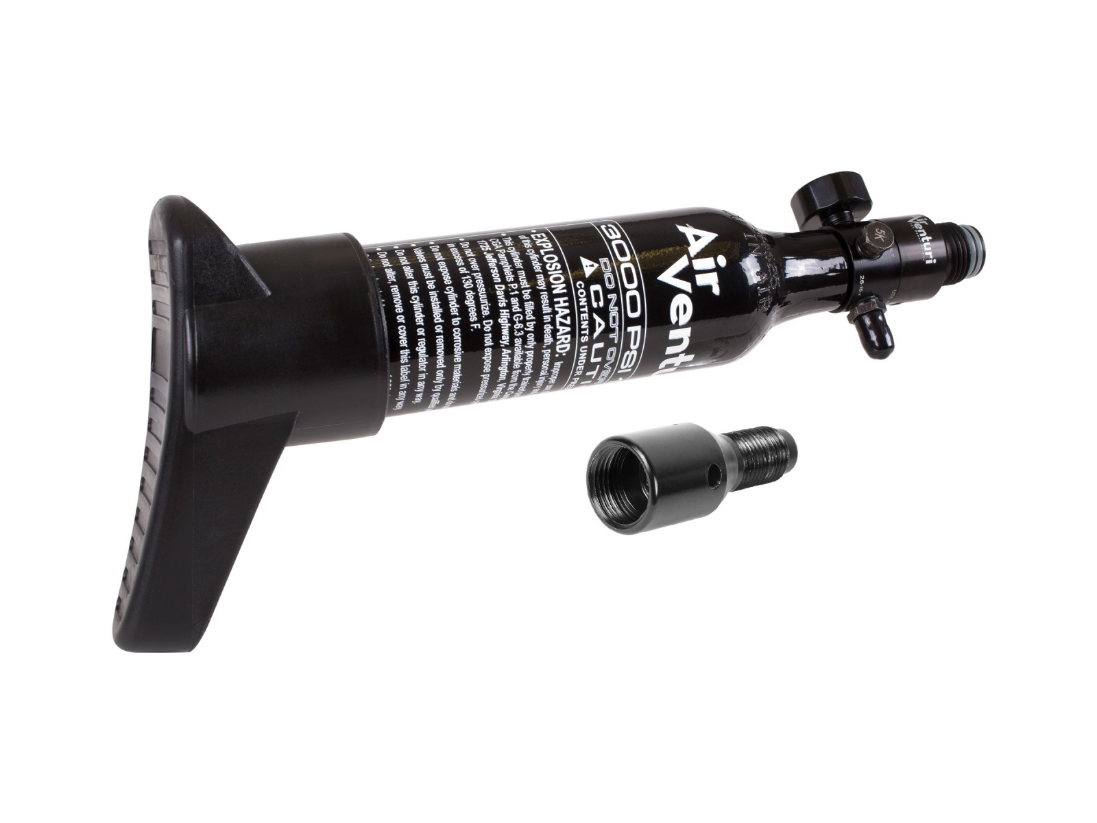Air Venturi Tank With Stock & Adapter, 13 cu in, Aluminum, 3,000 psi, Black
