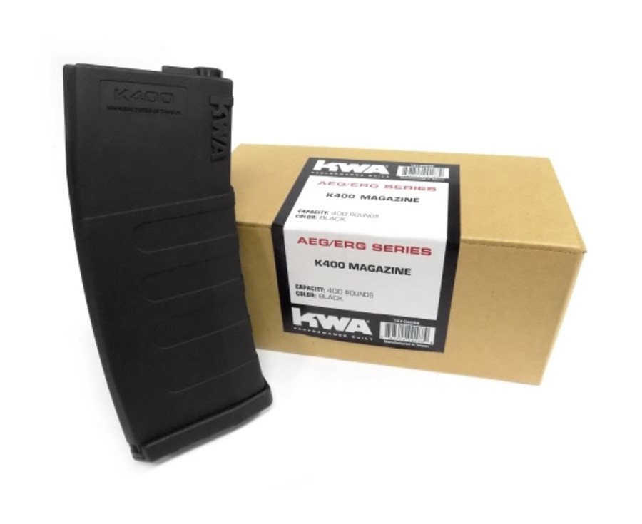 KWA K400 AEG ERG Black 400 High Capacity Airsoft Rifle Magazine, 3ct