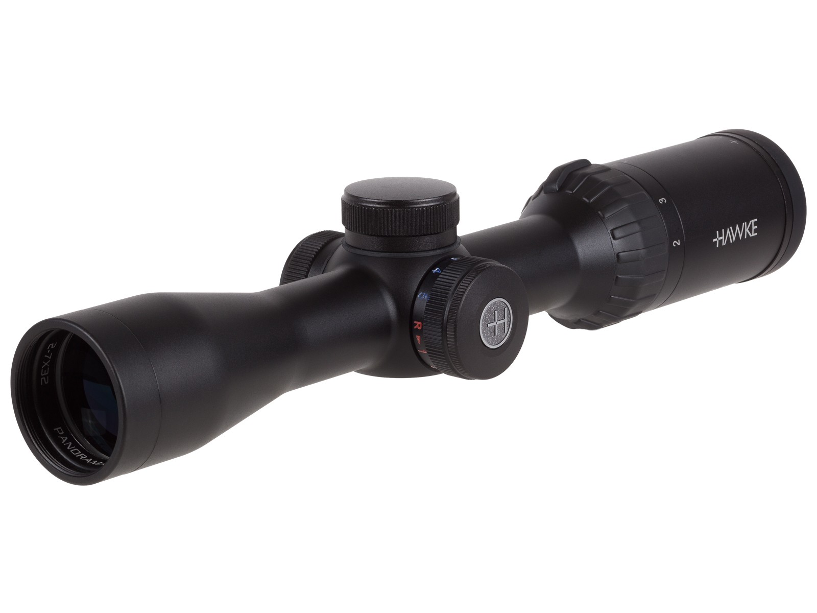 Hawke Sport Optics Panorama 2-7x32 Rifle Scope, 10 x 1/2 Mil Dot Reticle, 1/4 MOA, 1 Tube
