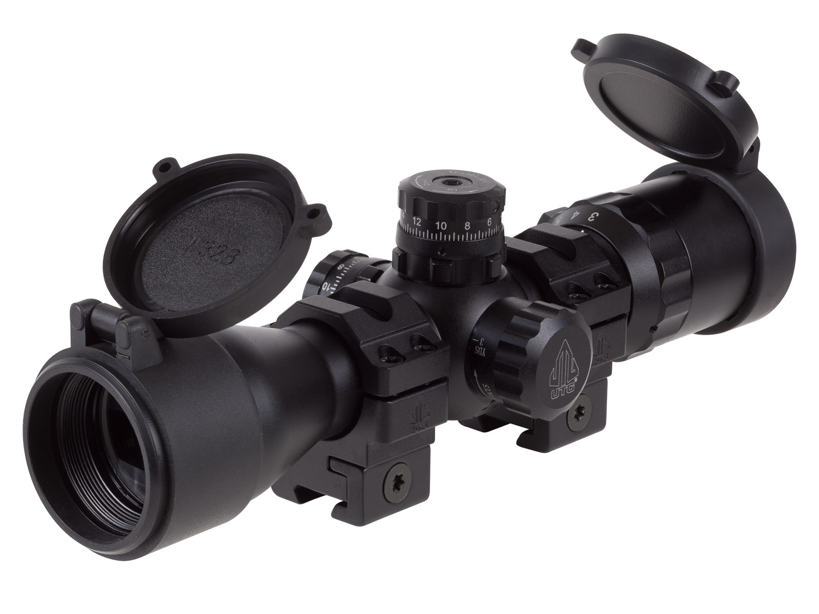 UTG BugBuster 3-12X32 Scope, Mil-dot Reticle, 1/3 MOA AO, 1" Tube, Med. Dovetail Rings