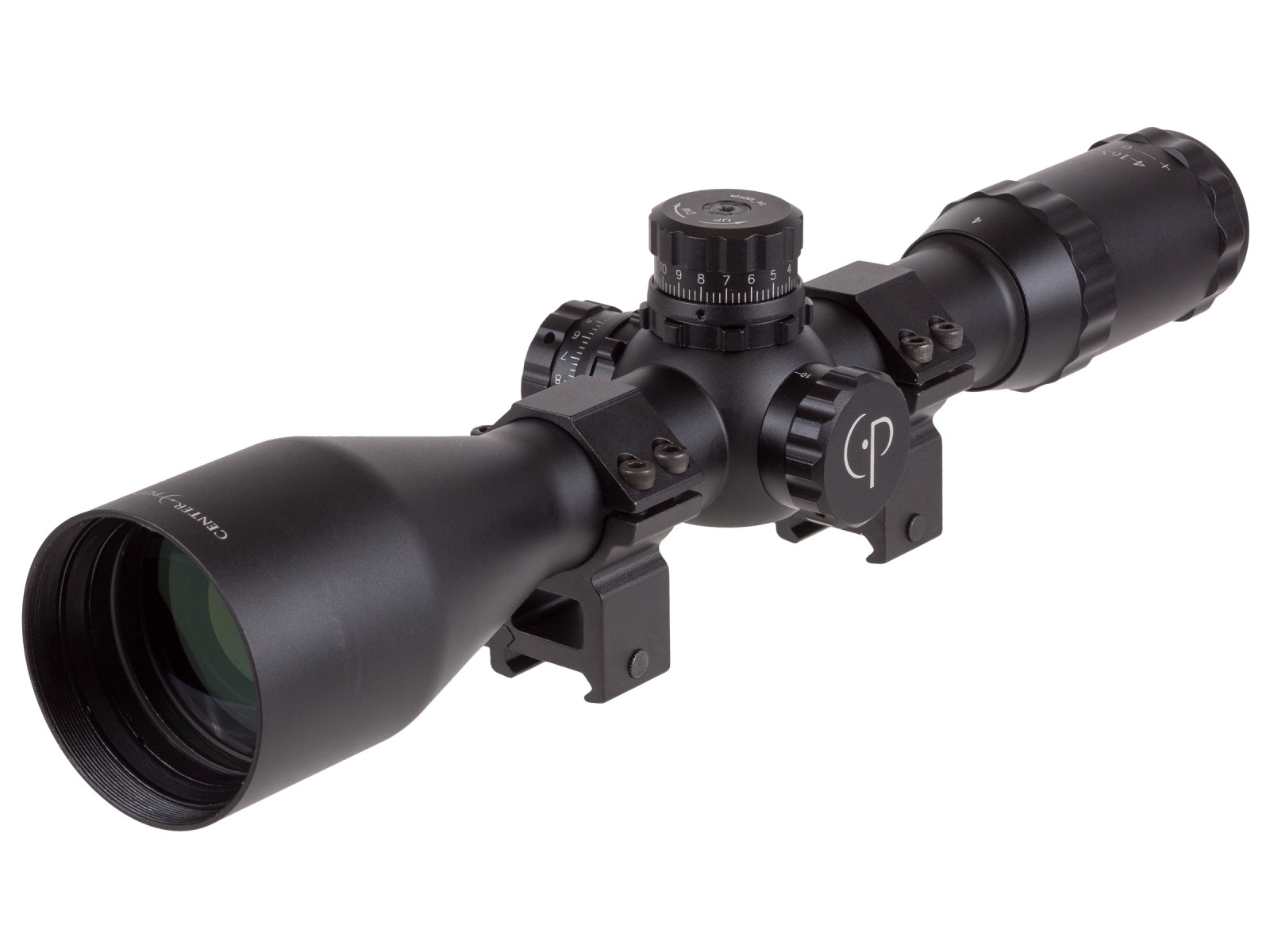 CenterPoint 4-16x50 AO PLT Rifle Scope, MOA Reticle, 1/4 MOA, 30mm Tube, Picatinny Rings