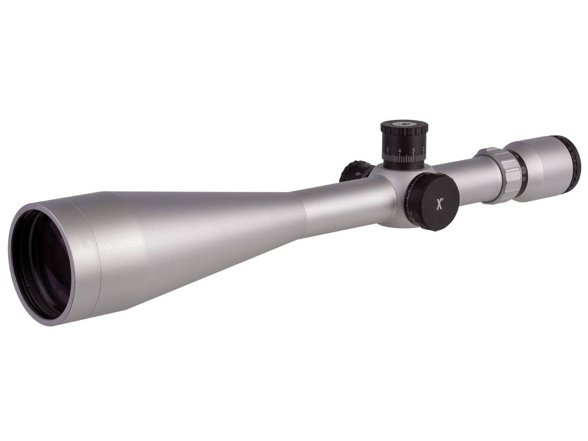 Falcon Optical Systems 10-50x60, X50 Field Target Riflescope, MOA200 SFP Reticle, 1/8 MOA, 30mm, Silver