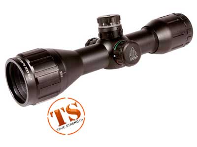 UTG 4x32 AO Bug Buster Compact Rifle Scope, Illuminated Mil-Dot Reticle, 1/4 MOA, 1" Tube, Low Max Strength Lever Lock Weaver Rings