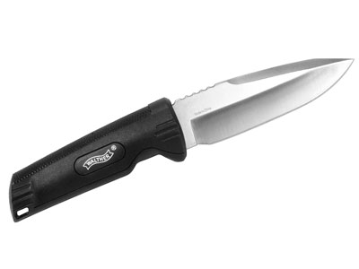 Walther All Purpose Knife, 4.7" Fixed Non-Serrated Blade, Black Handle