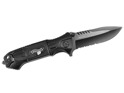 Walther Tactical Folding Knife, 3.3" Partially Serrated Blade, Black