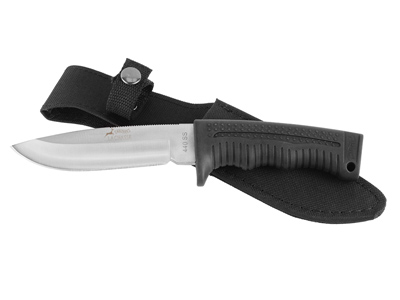 Walther La Chasse Hunting Knife, 4.72" Non-Serrated Blade, Drop Point, Black Synthetic Handle, Nylon Sheath