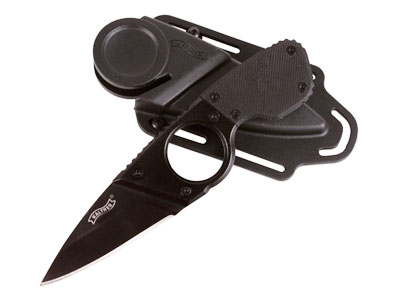Walther Neck Knife, 2.48" Fixed Non-Serrated Blade, Spear Point, 440 Stainless Steel, Aluminum & GRF Handle, Kydex Sheath