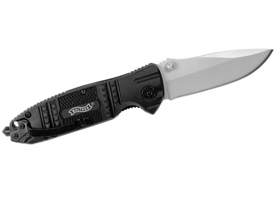 Walther Tactical Folding Knife, 3.1" Non-Serrated Silver Blade, Black Handle