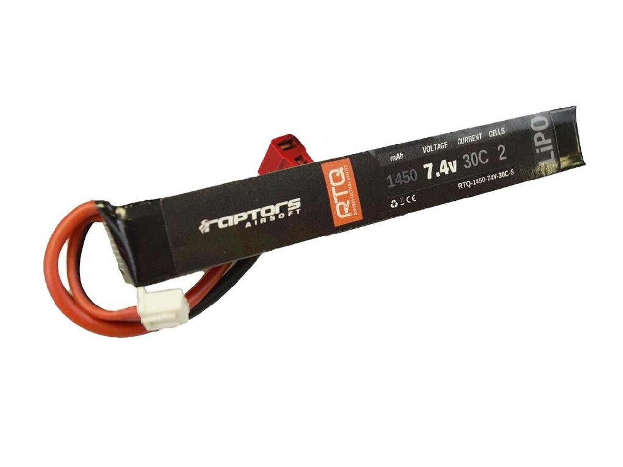 Raptor RTQ 7.4v 1450 MAh 30C Stick LiPO Airsoft Battery, Stick Type /Deans