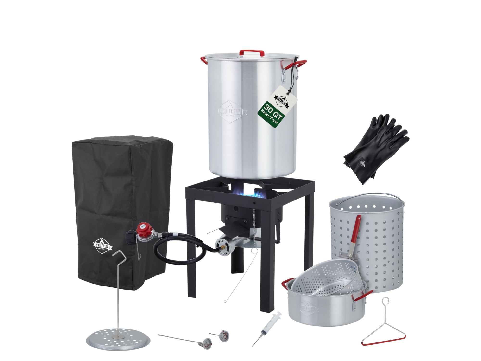 Hike Crew 14-Piece Outdoor Turkey Fryer Kit W/30Qt Boiler Pot, 10Qt