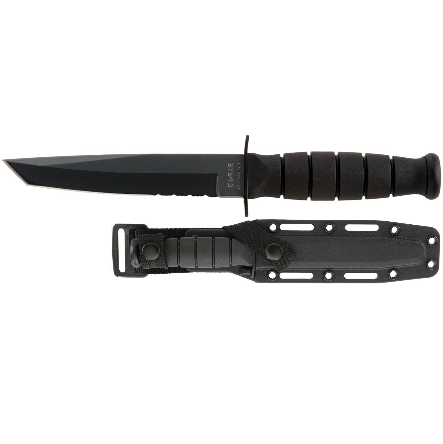 Ka-Bar Short Tanto Fixed 5.25 in Black Combo Blade Kraton