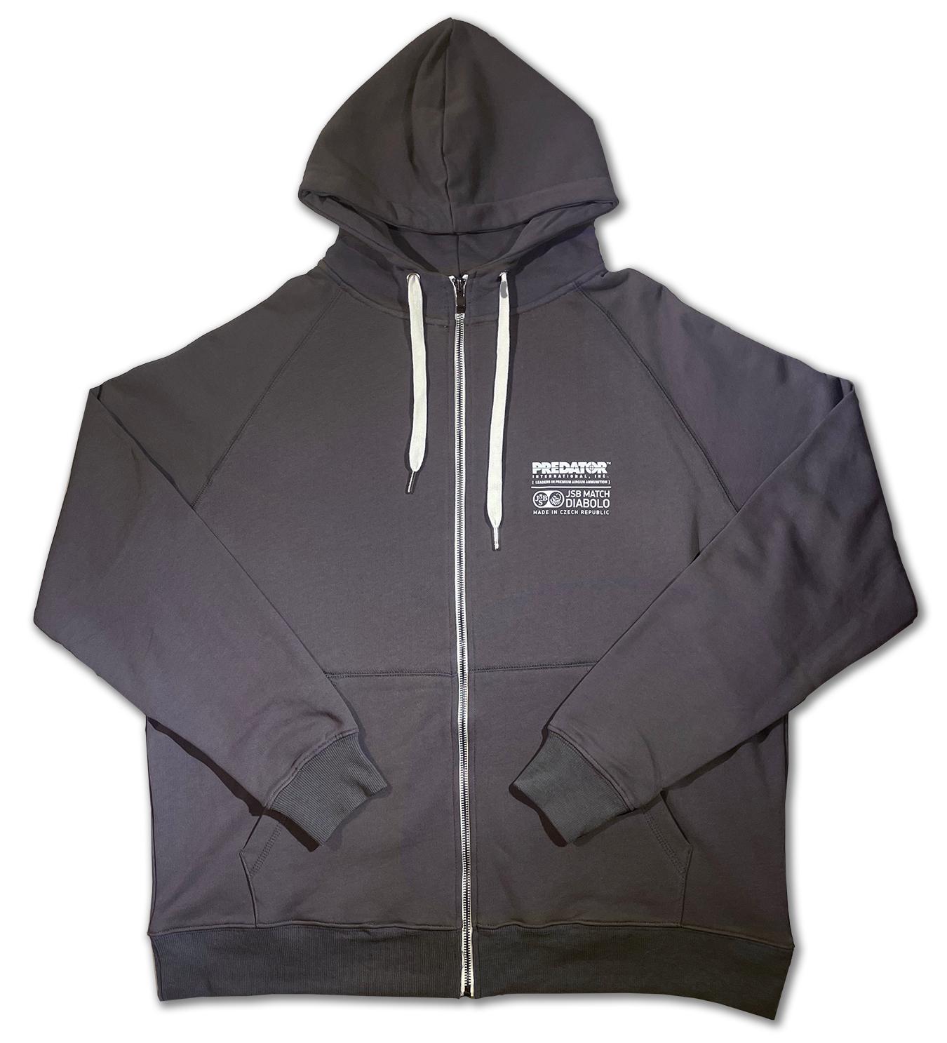 JSB Predator Hooded Sweatshirt All Cotton with Zipper, Grey, XXL