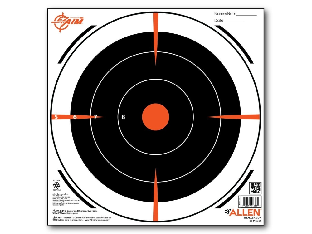 Allen EZ Aim Paper Bullseye Target, 26-Pack, Black