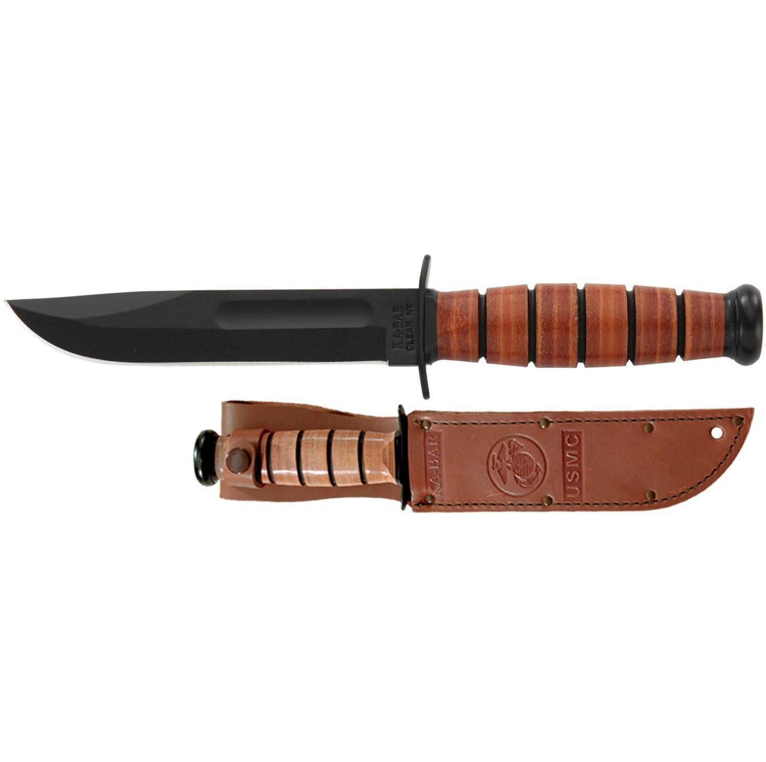 Ka-Bar Short Fixed USMC 5.25 In Black Blade Leather Handl