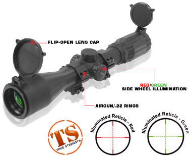 Leapers 3-9x40 Scope, Illuminated Mil-Dot Reticle, 1/4 MOA, 25mm Tube, 3/8" Rings, Rubberized Exterior