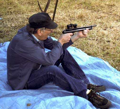 Dennis Quackenbush sights-in his .50 caliber pistol