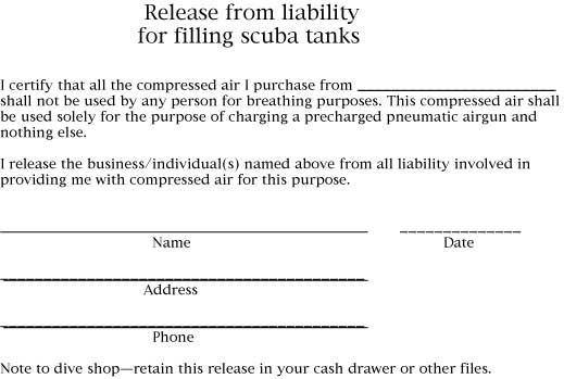 Dive shop liability release form