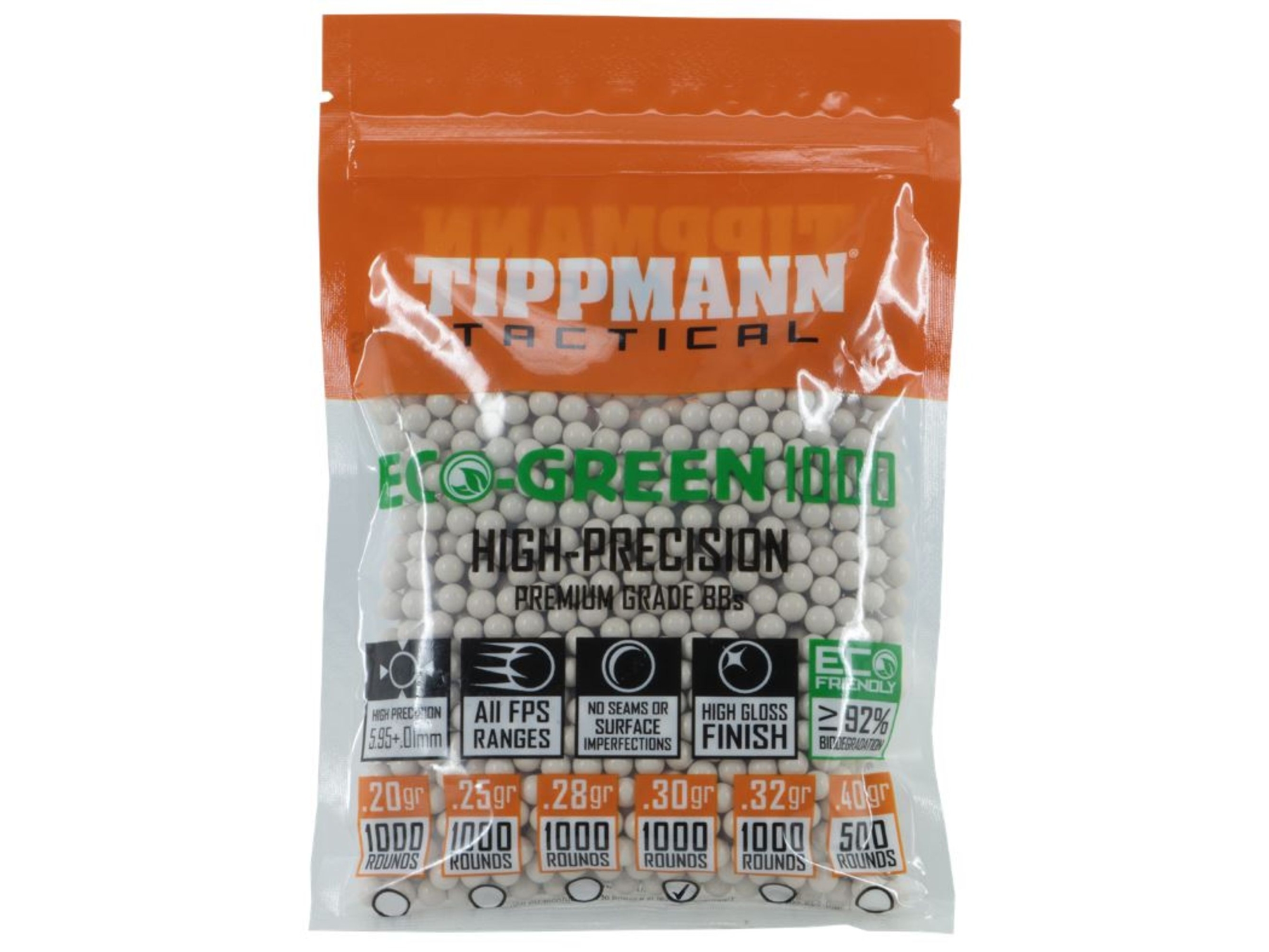 Tippmann Tactical Airsoft BB Eco 1000ct .30g White, 6mm, 1000 count