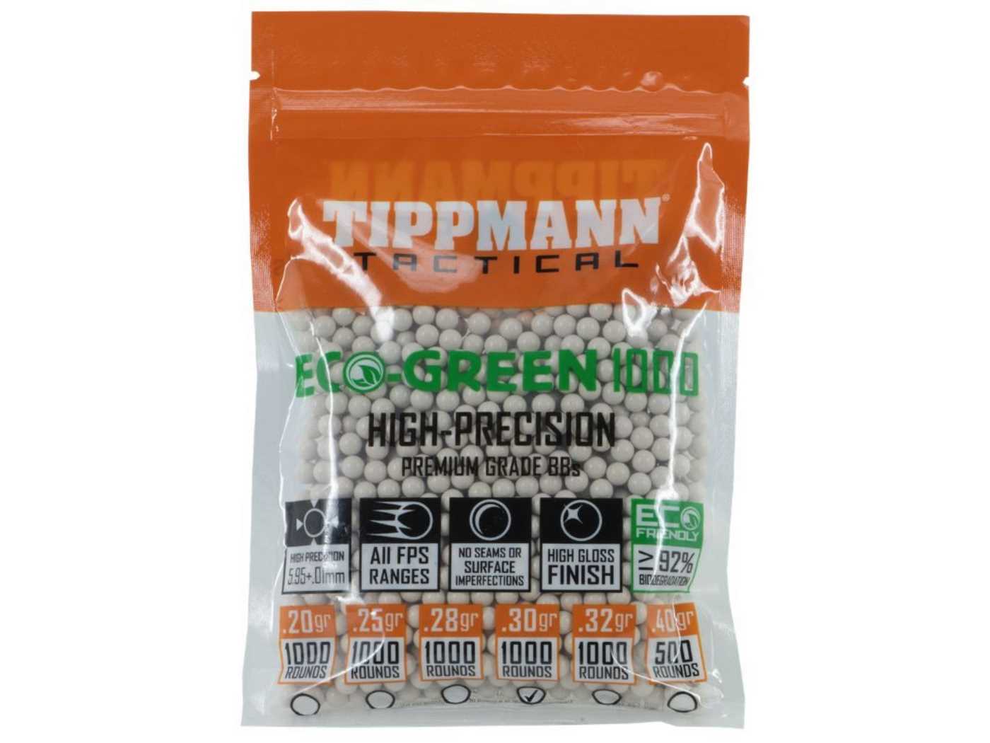 Tippmann Tactical Airsoft BB Eco 1000ct .30g White, 6mm, 1000 Count 6mm