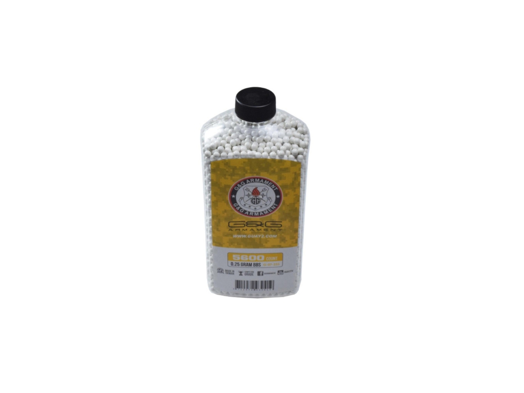 G&G Perfect BBs, 0.25g, 5600 Ct. Bottle, White, 6mm 6mm