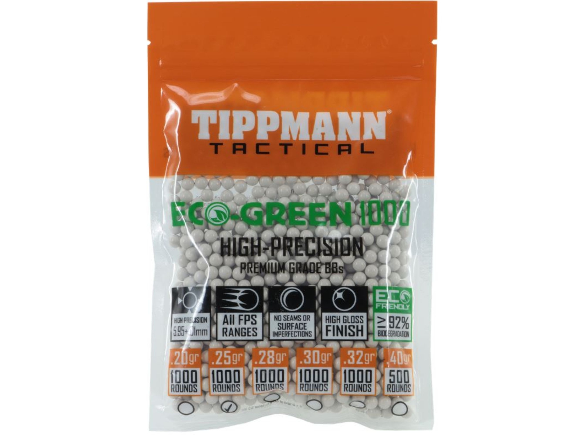 Tippmann Tactical Airsoft BB Eco 1000ct .25g White, 6mm, 1000 count