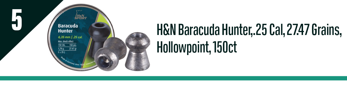 H&N Baracuda Hunter, .25 Cal, 27.47 Grains, Hollowpoint, 150ct