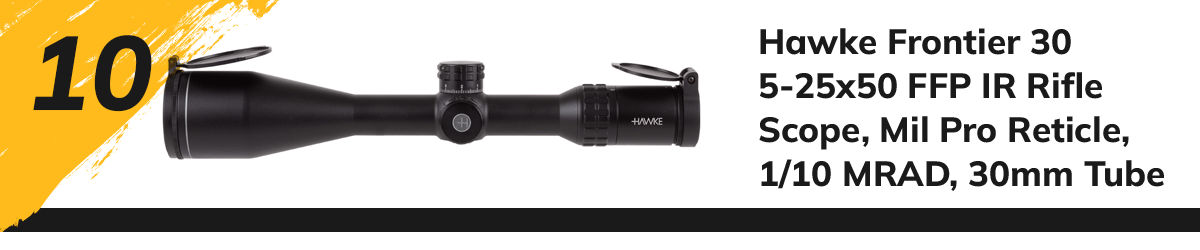Hawke Frontier 30 5-25x50 FFP IR Rifle Scope, Mil Pro Reticle, 1/10 MRAD, 30mm Tube