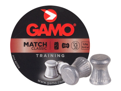 Gamo Match Pellets, .22 Cal, 15.43 Grains, Flat Nose, 250ct