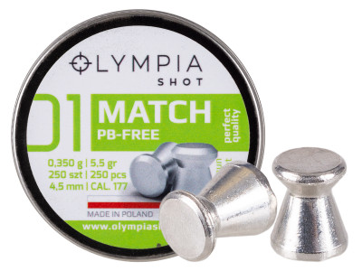 Olympia Shot Match Pellets, .177cal, 5.5gr, Wadcutter, Lead-Free, 250ct