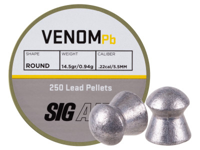 SIG Sauer Venom Pellets, .22 Cal, 14.5 Grains, Round Nose, 250ct