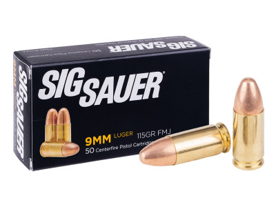 SIG Sauer 9mm Luger Elite Ball FMJ, 115gr, 50ct
