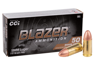 Blazer 9mm Luger Blazer Brass FMJ, 115gr, 50ct
