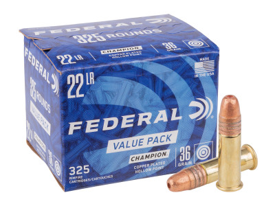 Federal .22LR Champion Training Copper Plated HP, 36gr, 325ct
