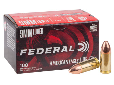 Federal 9mm Luger American Eagle Handgun, 115gr, 100ct