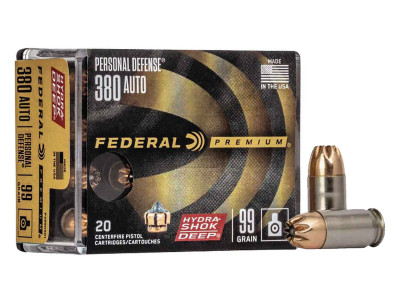 Federal Premium .380 Auto Personal Defense Hydra-Shok Deep, 99gr, 20ct