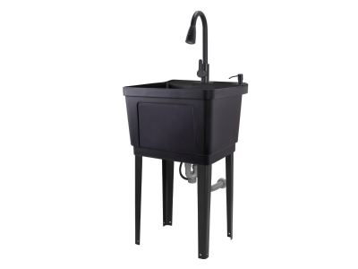 Jumbl Freestanding Utility Sink with Pull-Down Faucet, Iron Legs, Black