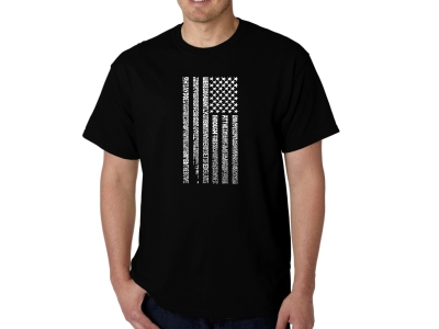 LA Pop Art Men's Word Art T-shirt - National Anthem Flag, Extra Large, Black