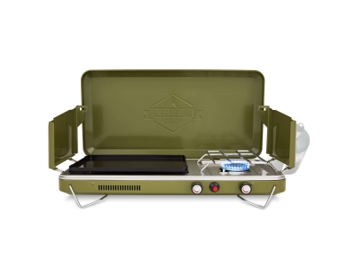 Hike Crew 2-in-1 Gas Camping Stove, Portable Grill, Propane Burner, Green