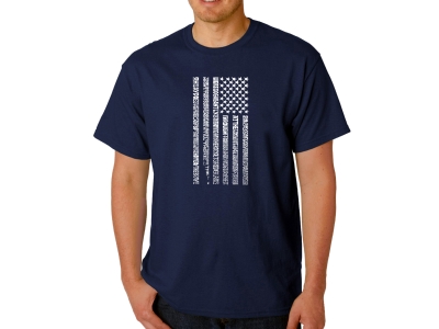 LA Pop Art Men's Word Art T-shirt - National Anthem Flag, Large, Navy Blue