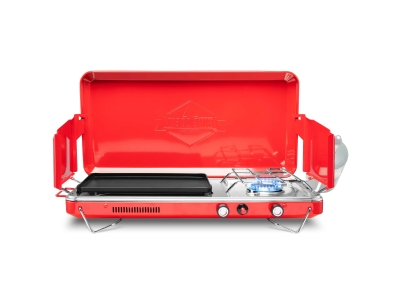 Hike Crew 2-in-1 Gas Camping Stove, Portable Grill, Propane Burner, Red