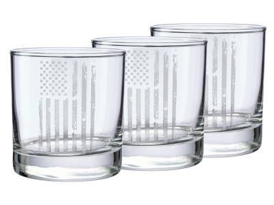 Benshot Patriotic Flag 11oz Rocks Glass, 3 Pack