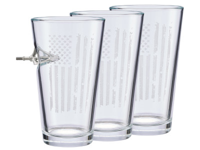 Benshot Patriotic Flag with Broadhead 16oz Pint Glass, 3 Pack