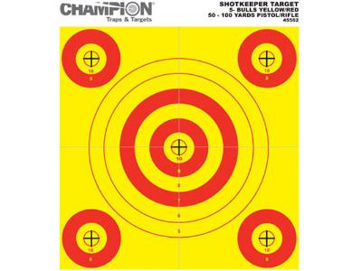 Champion 5-Bull Paper Target, Yellow/Orange, 8.5"x11", 12/pk