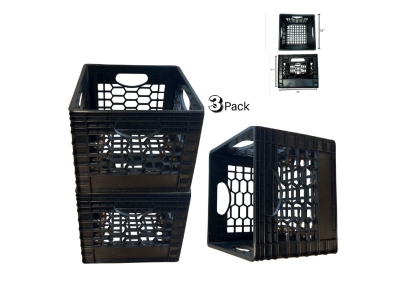CrateMate Heavy Duty Black Milk Crates - 13" x 13" x 11"