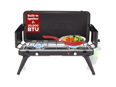 Hike Crew 2-Burner 20,000 BTU Propane Stove & Grill w/ Igniter, Black