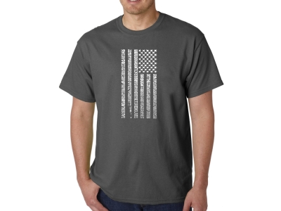 LA Pop Art Men's Word Art T-shirt - National Anthem Flag, Large, Charcoal