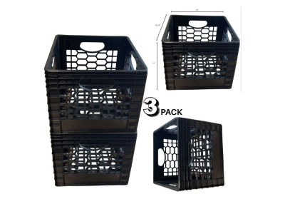 CrateMate Heavy-Duty Black Milk Crates - 18.75" x 13" x 11"